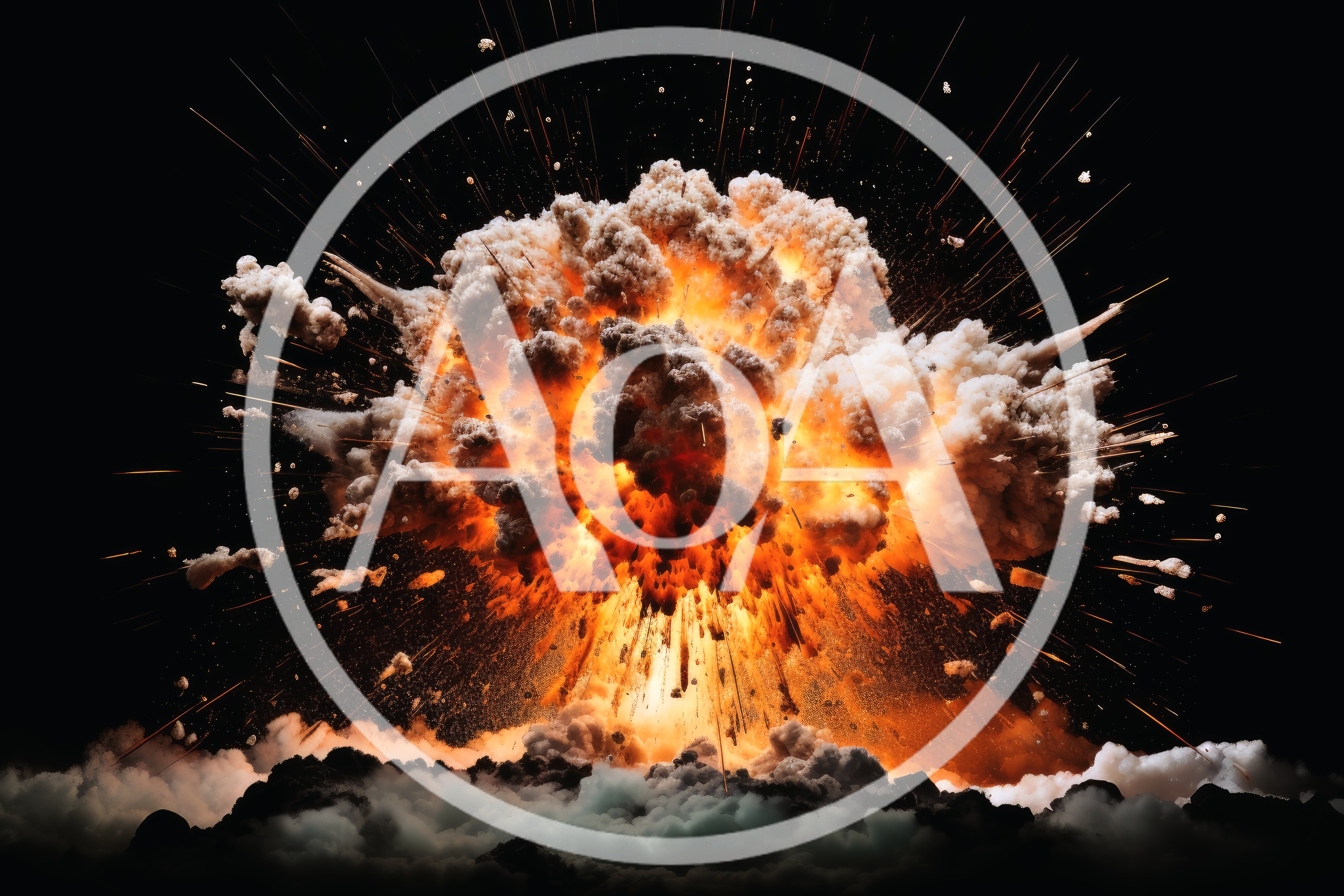 Massive Fiery Explosion With Debris And Smoke
