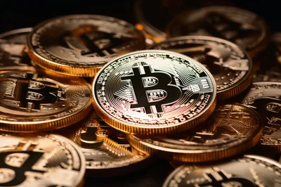 Pile Of Shiny Gold Bitcoin Cryptocurrency Coins