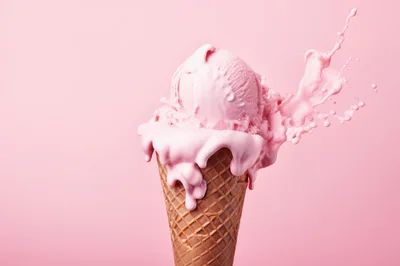 Pink Ice Cream Scoop With Melting Splash