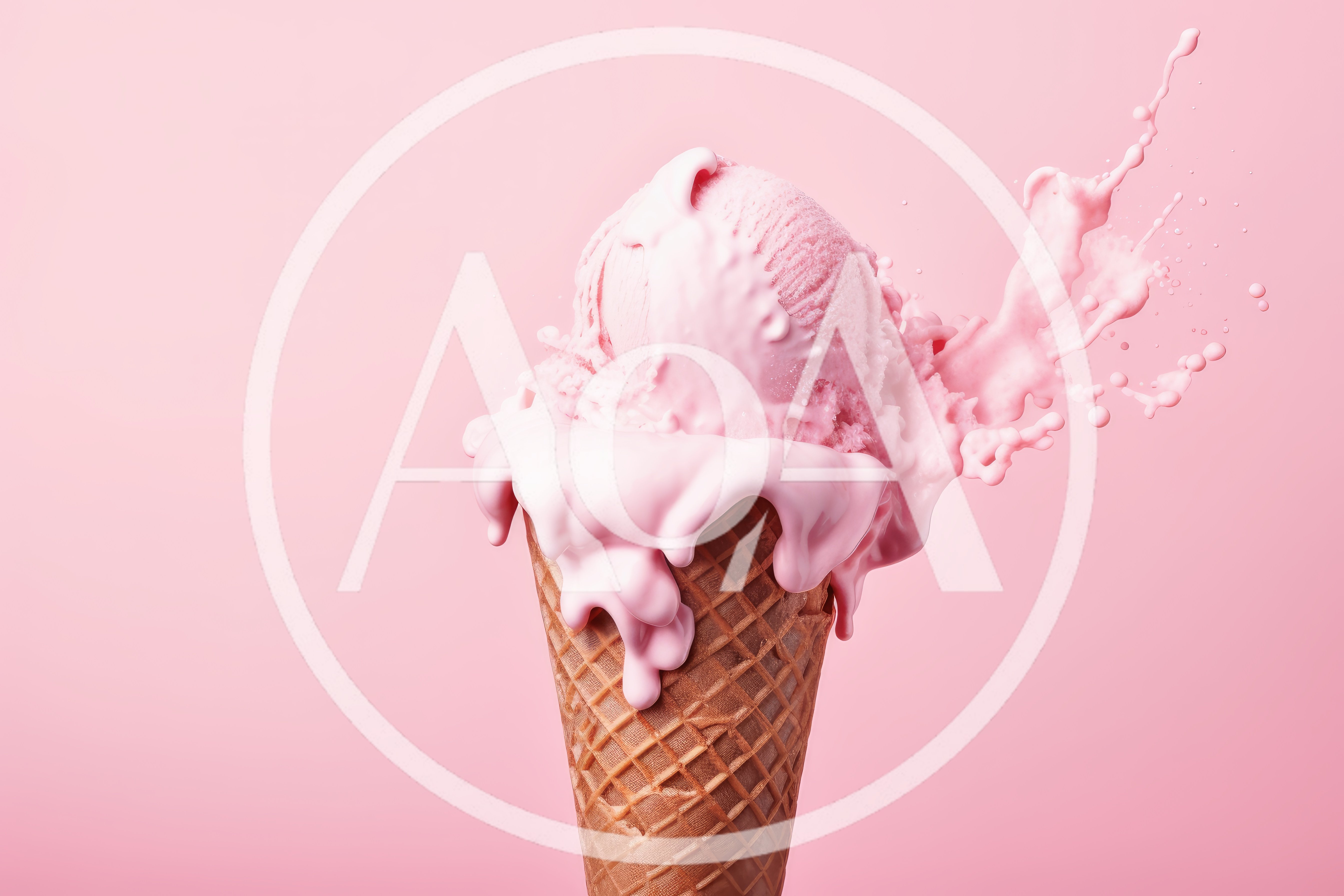 Pink Ice Cream Scoop With Melting Splash