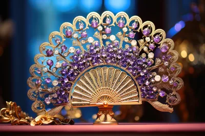 Ornate Gold And Amethyst Decorative Hand Fan