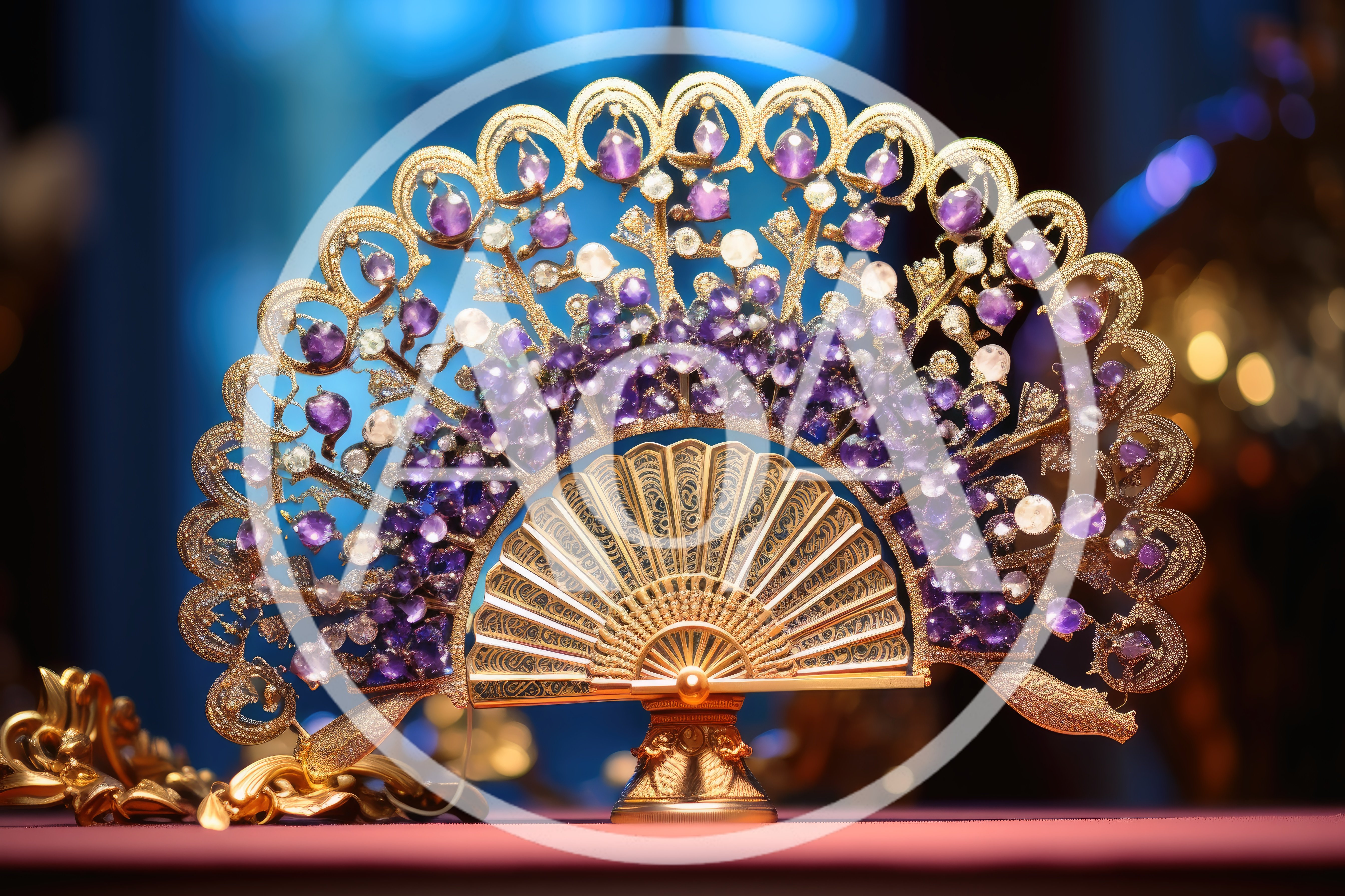 Ornate Gold And Amethyst Decorative Hand Fan