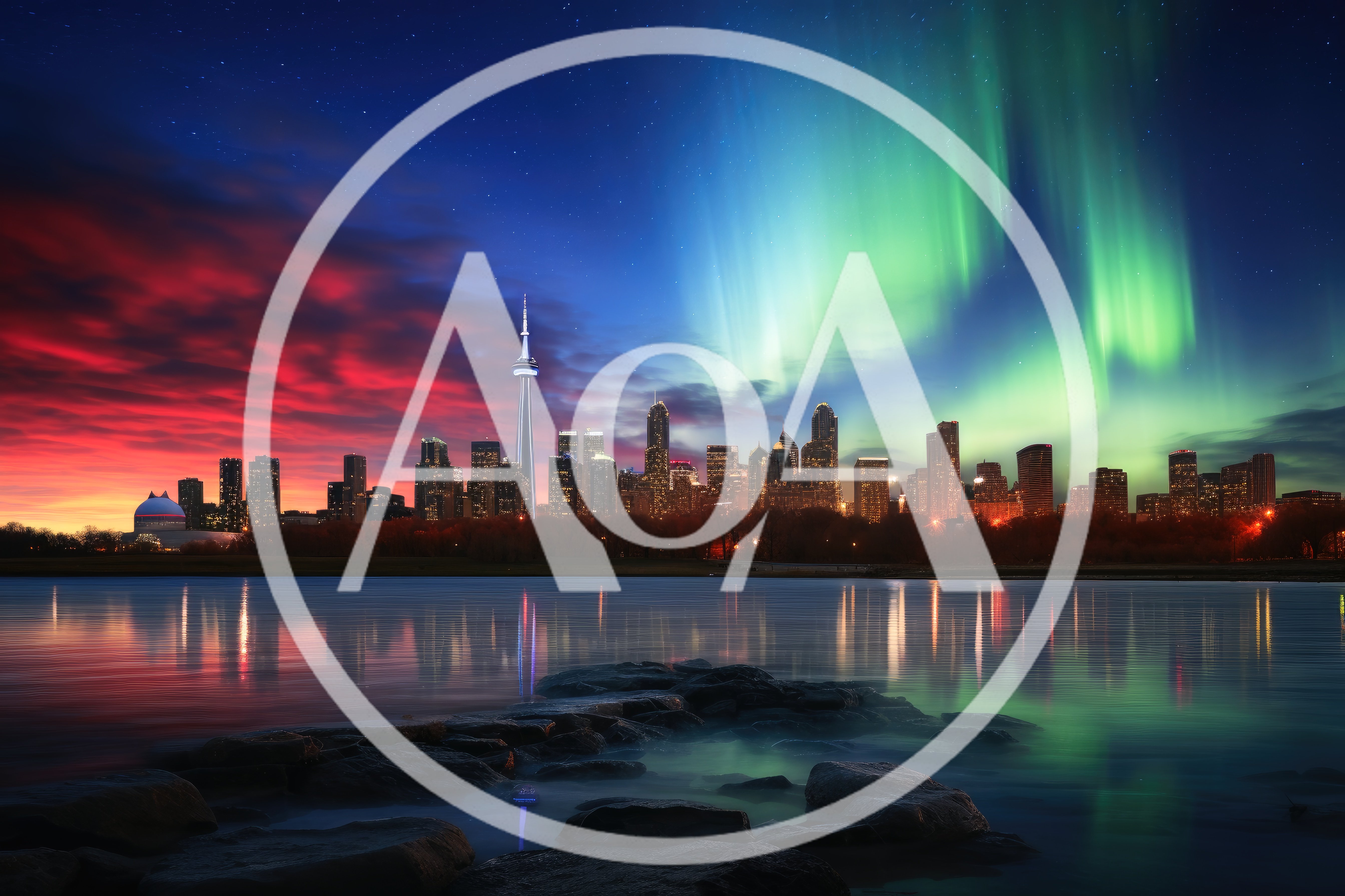 Toronto Skyline At Night With Aurora Borealis