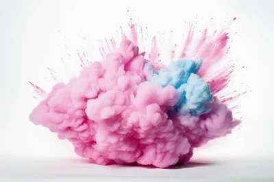 Pink And Blue Powder Explosion On White Background