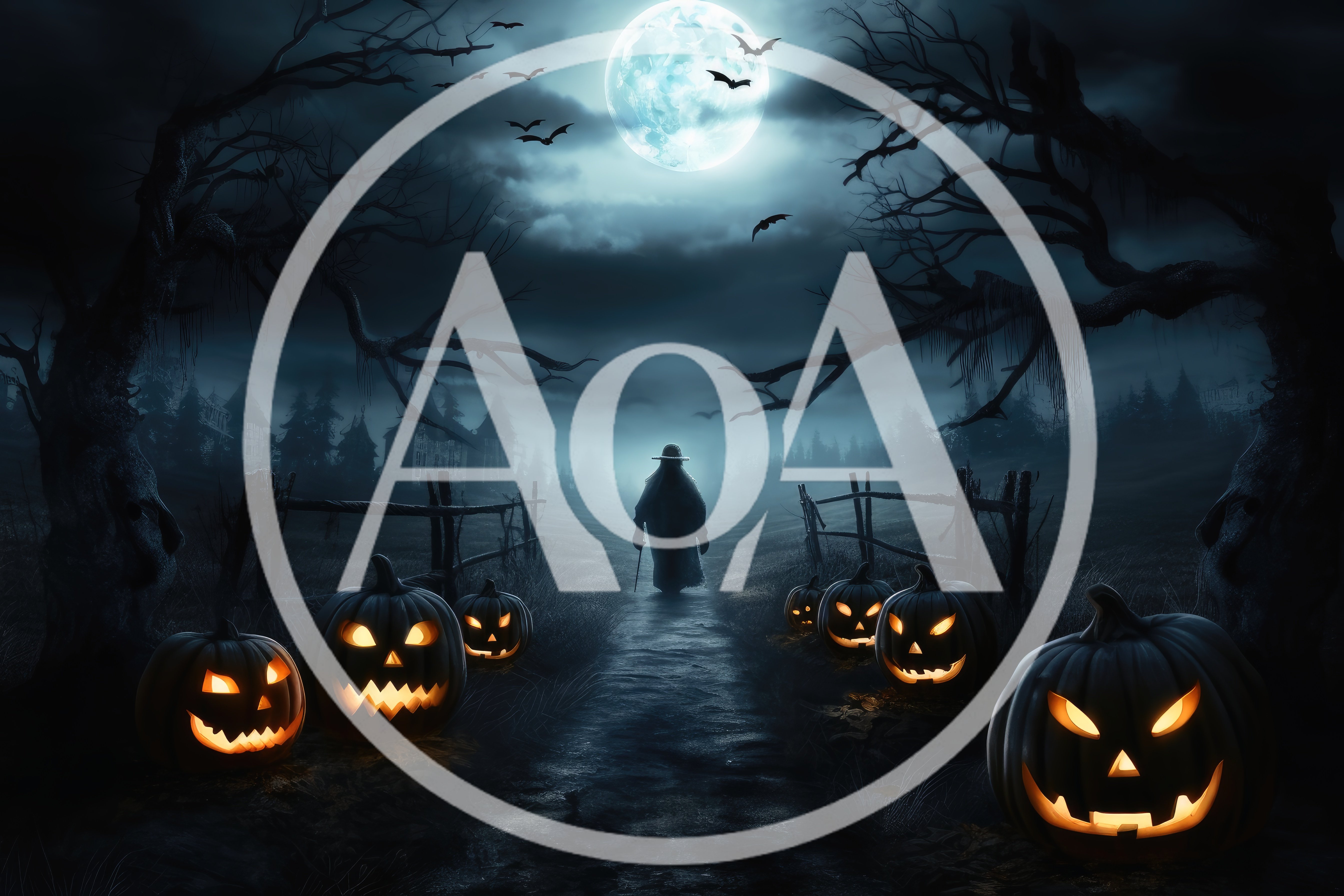 Spooky Halloween Path With Jack O Lanterns And Figure