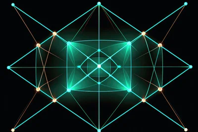 Abstract Geometric Network Structure With Glowing Nodes