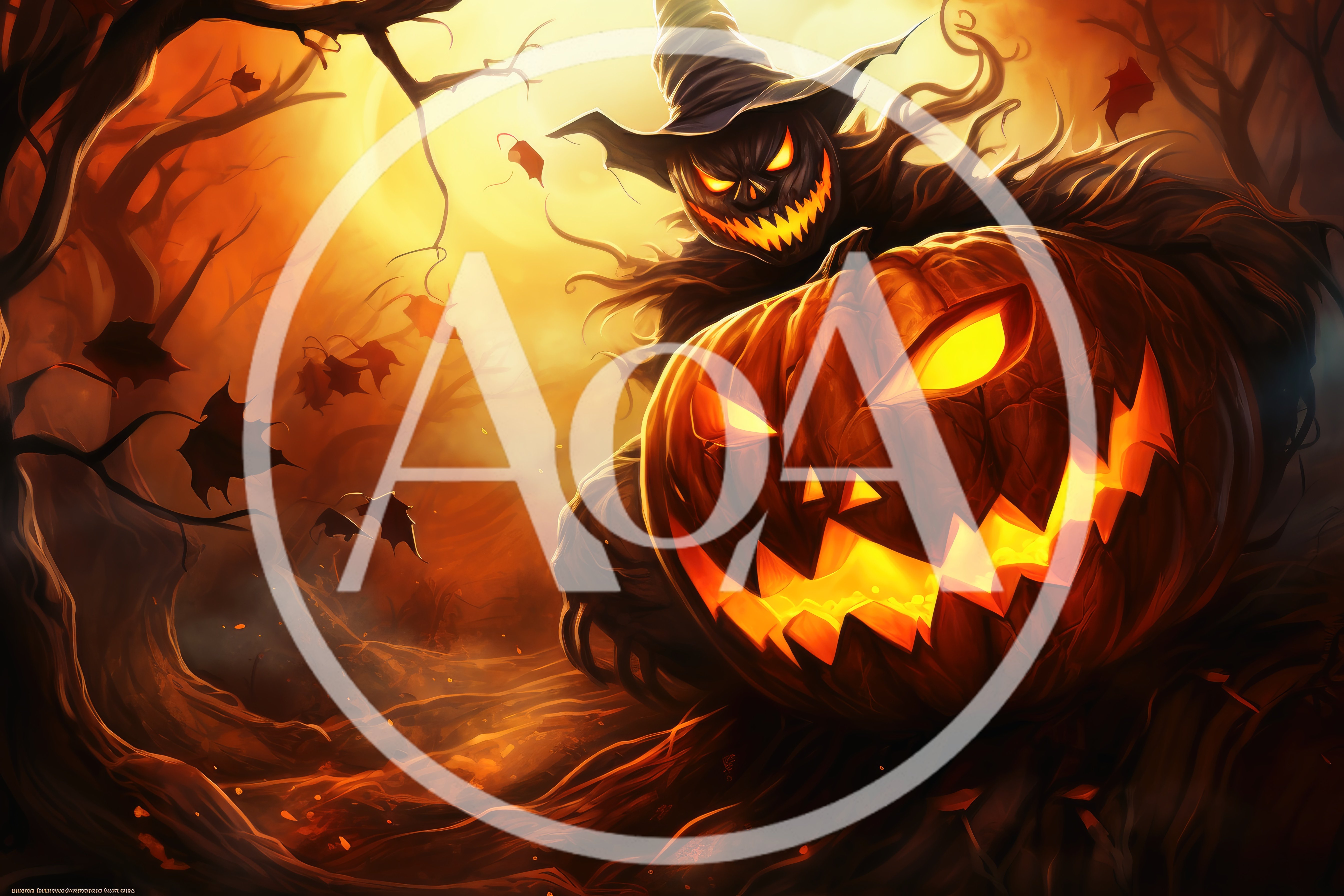 Scary Halloween Scarecrow Holding A Glowing Jack O Lantern