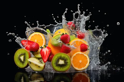 Fresh Fruit Splash With Oranges Strawberries And Kiwis