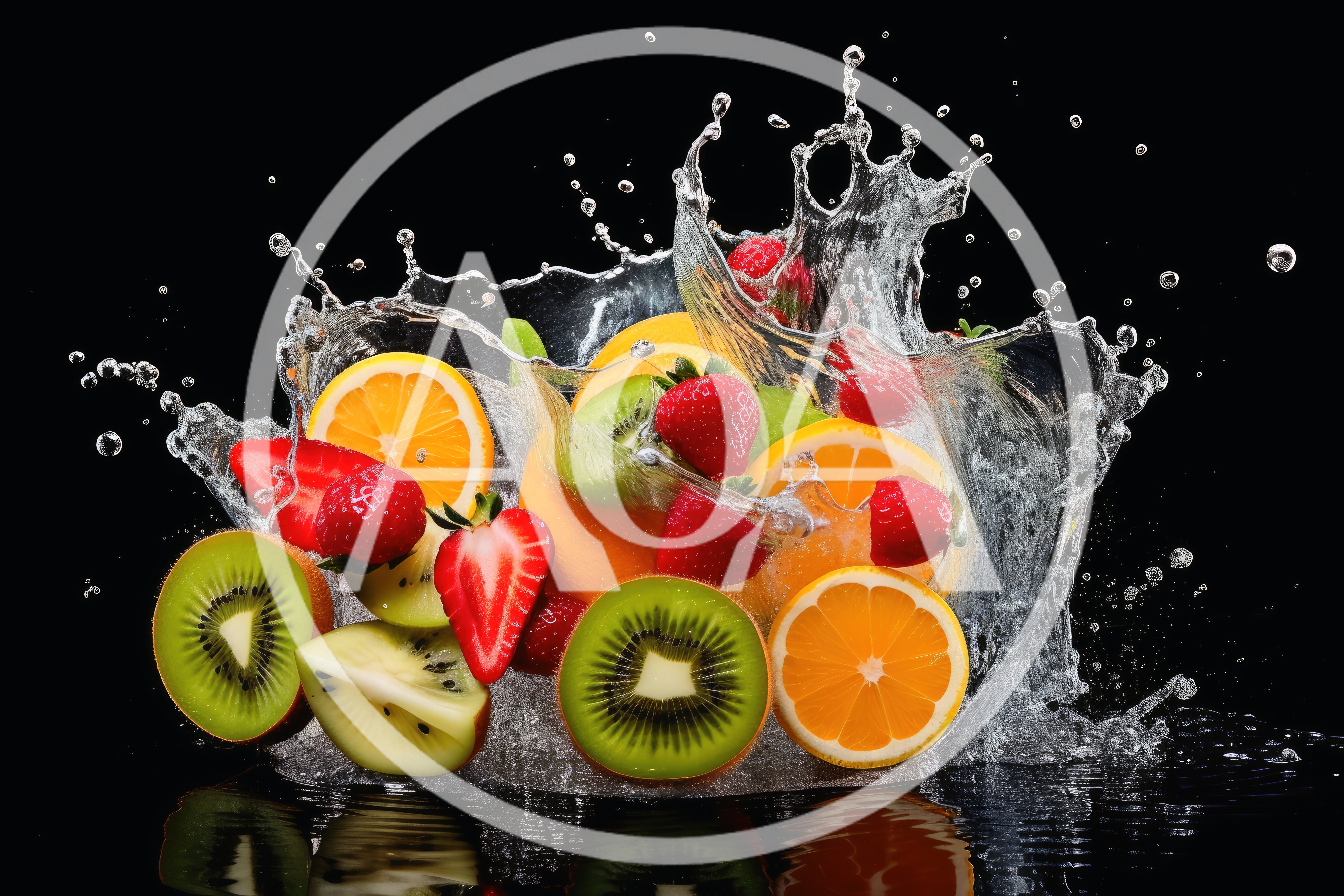 Fresh Fruit Splash With Oranges Strawberries And Kiwis