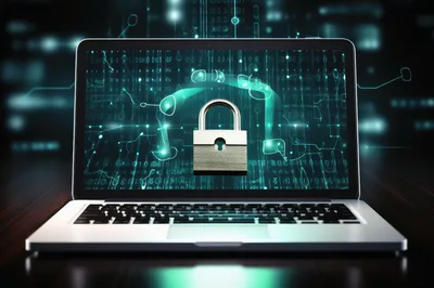 Laptop Displaying Digital Security Padlock Icon