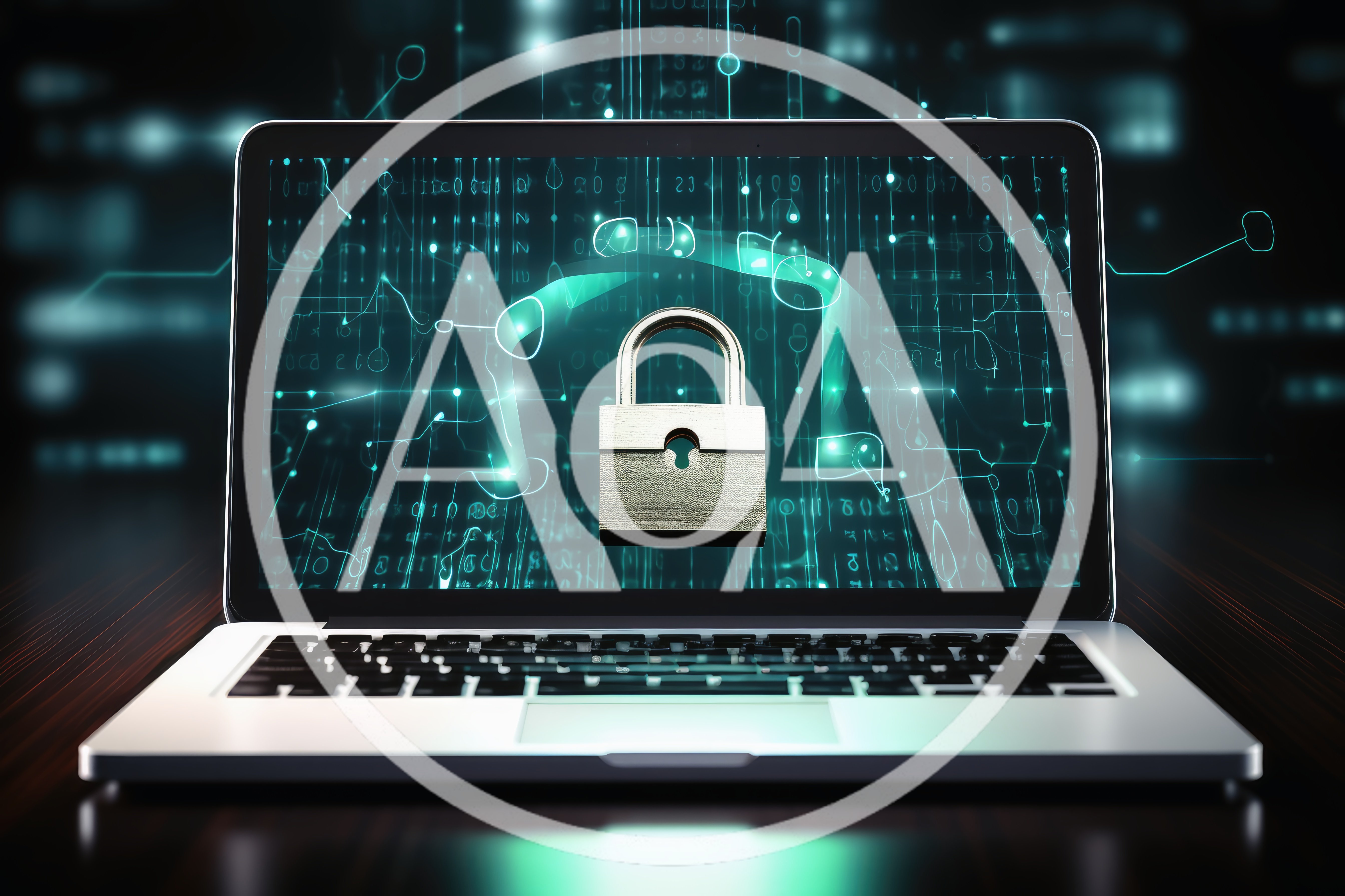 Laptop Displaying Digital Security Padlock Icon