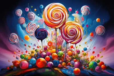 Vibrant Abstract Lollipops And Candy Spheres