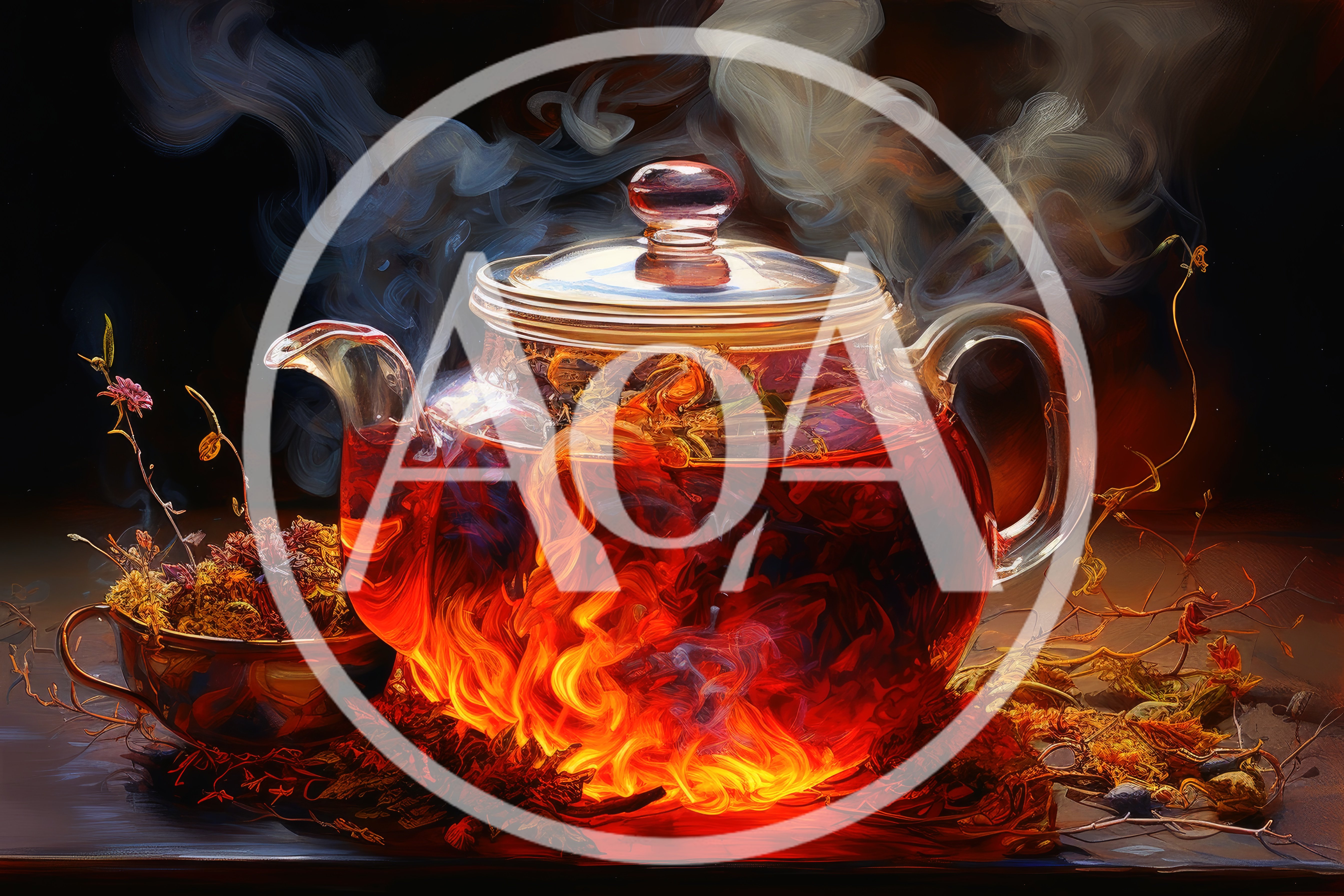 Glass Teapot With Fiery Herbal Infusion