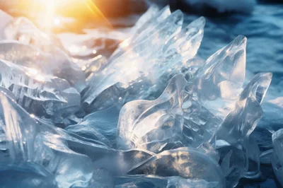 Jagged Ice Formations Under Golden Sunlight
