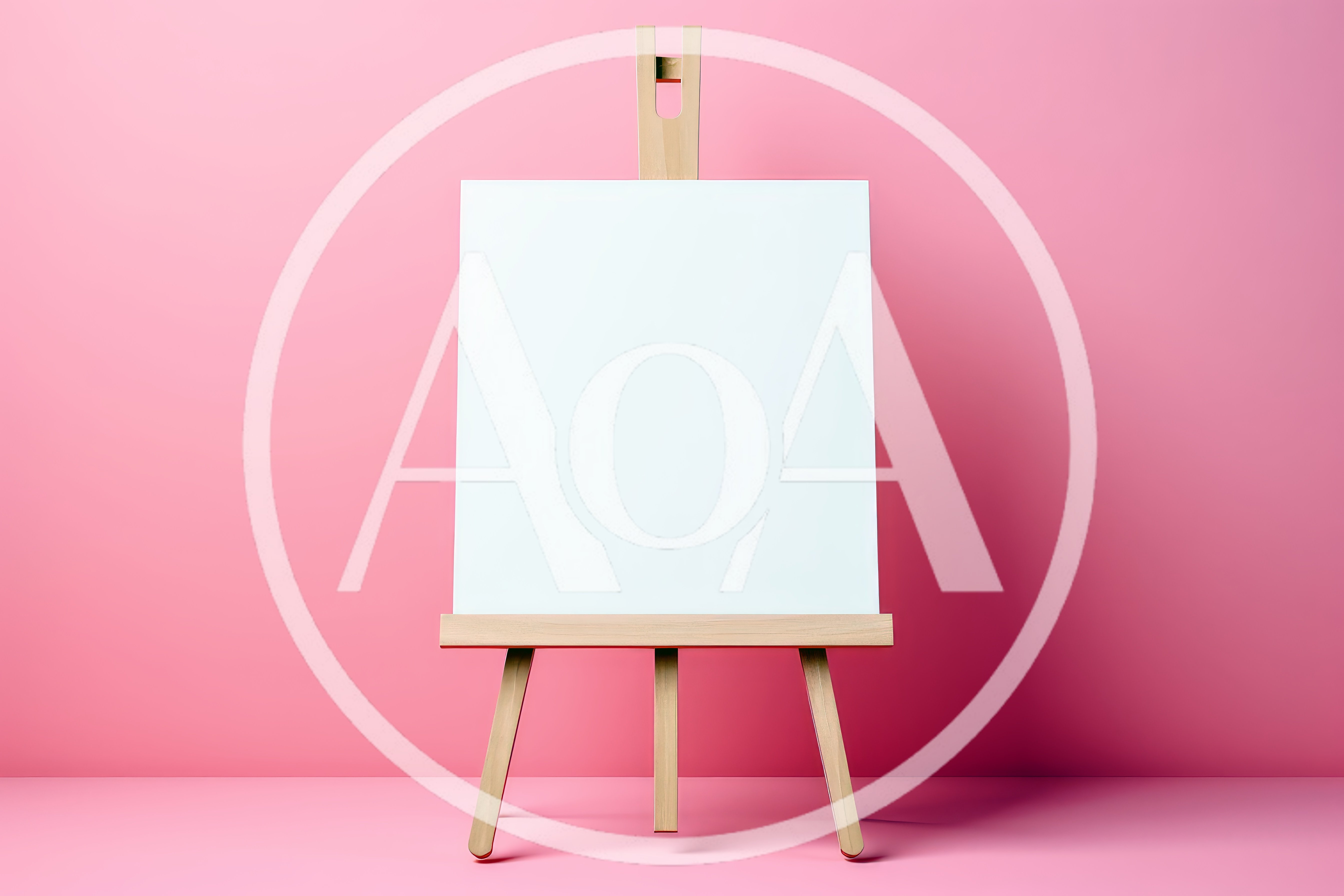 Blank White Canvas On Wooden Easel Against Pink Wall