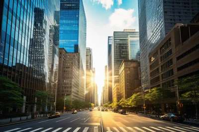 Sunlight Streaming Down A Busy New York City Avenue