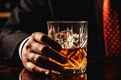 Businessman Holding A Glass Of Whiskey On The Rocks