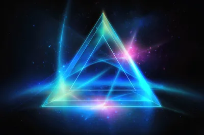 Abstract Glowing Neon Triangle In Deep Space