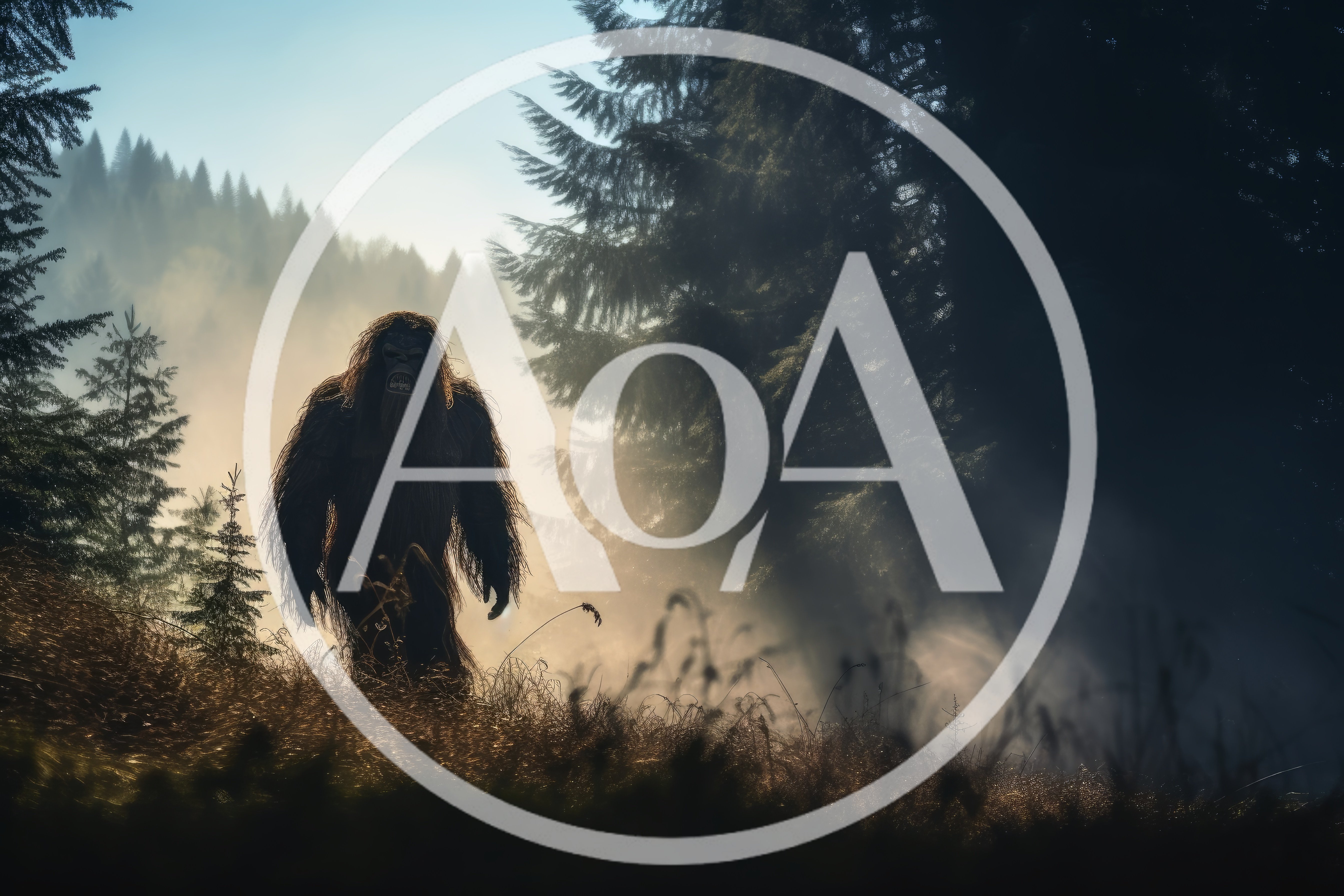 Bigfoot Walking Through A Misty Forest Clearing