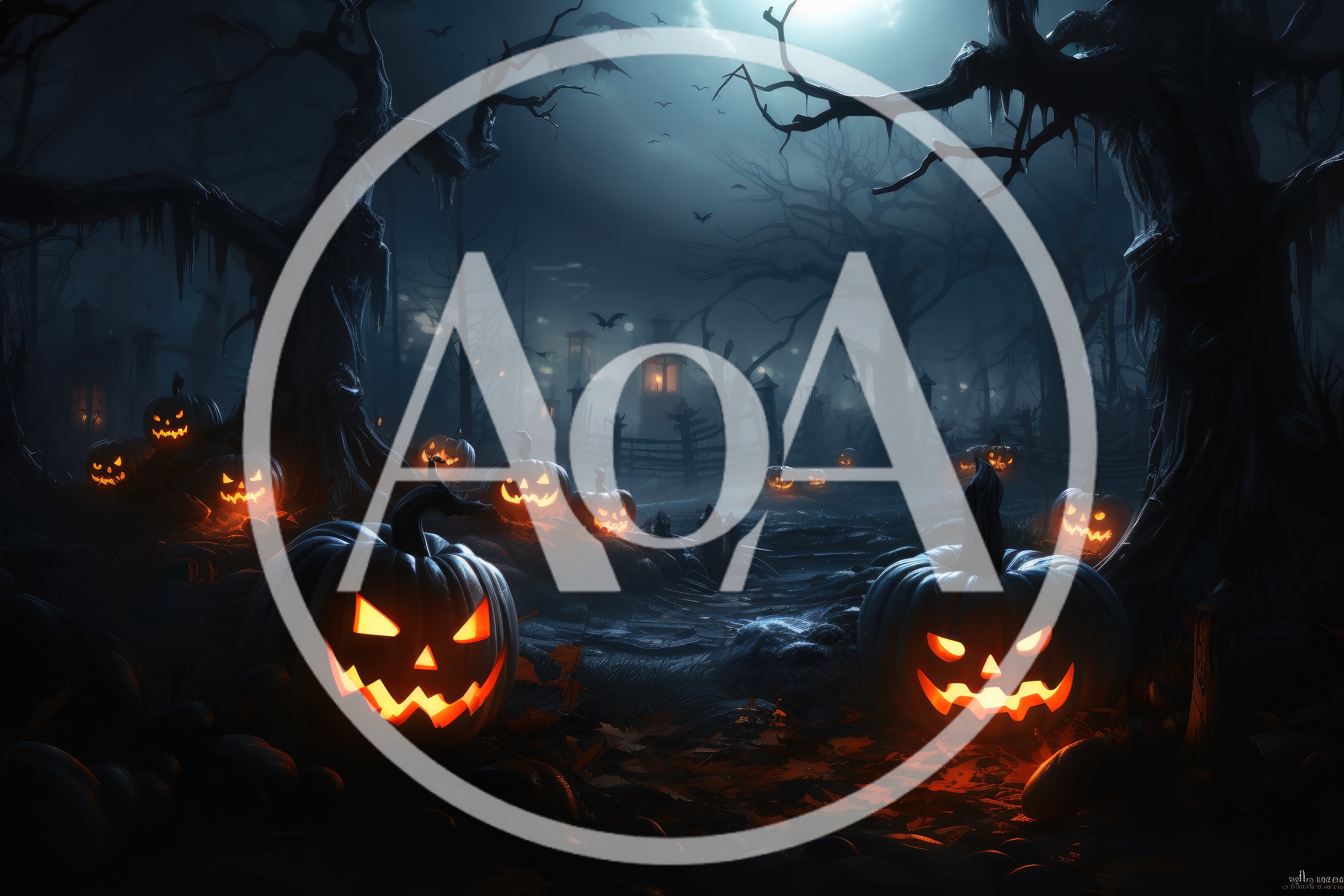 Spooky Halloween Jack O Lanterns In Dark Forest