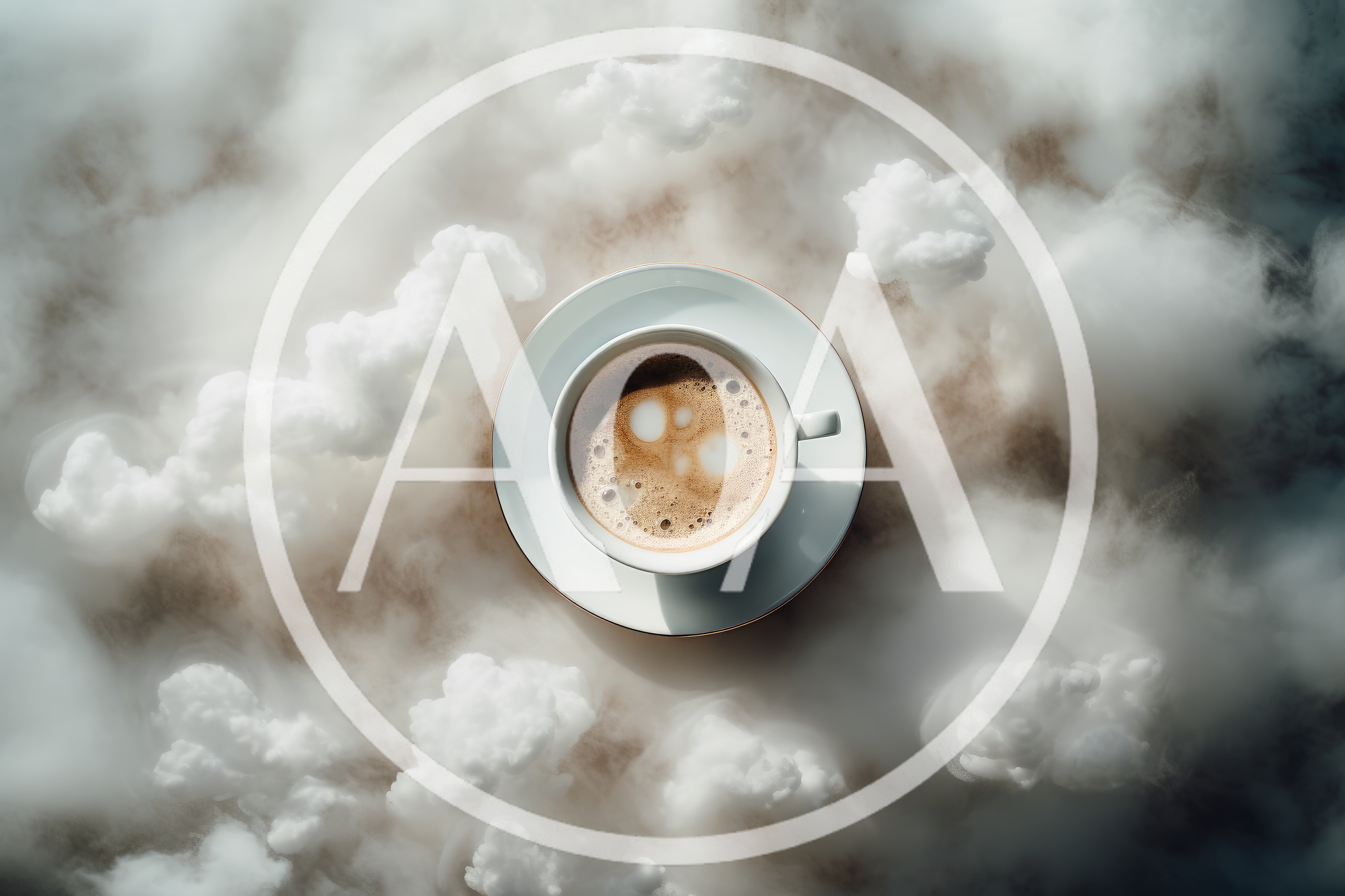 Top Down View Of Coffee Cup Floating In Clouds