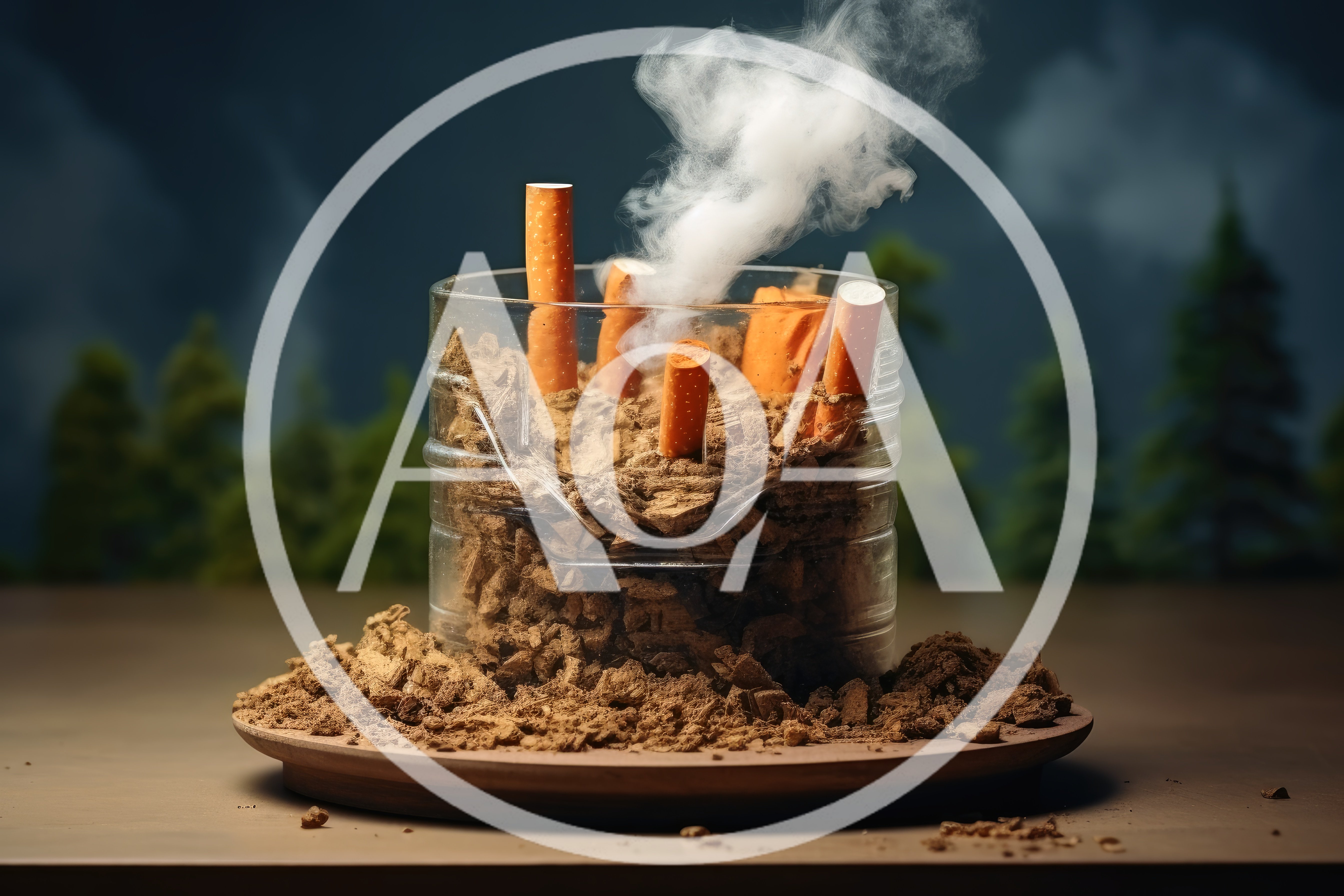 Cigarette Butts Smoldering In A Glass Container