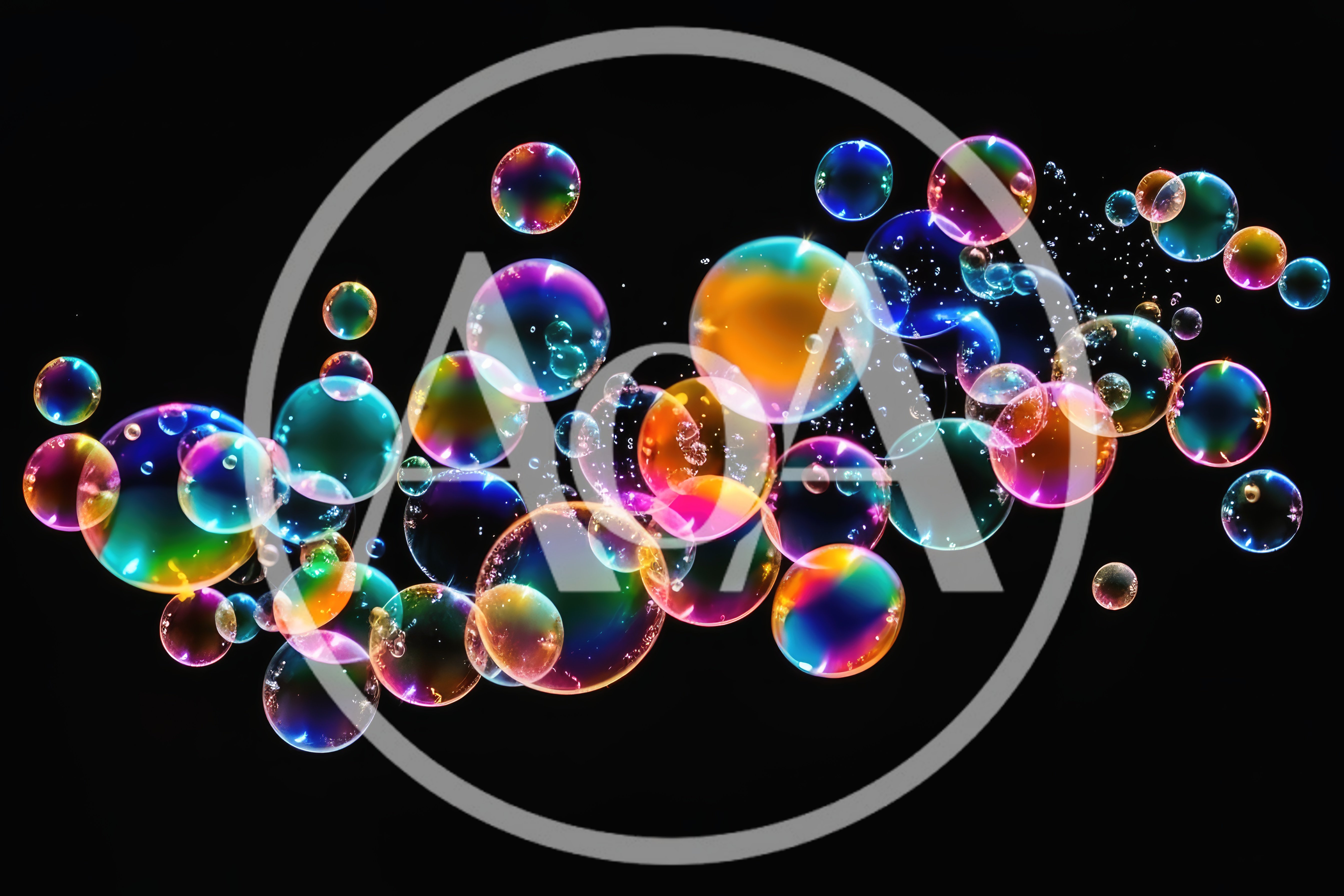 Floating Iridescent Soap Bubbles On Black Background