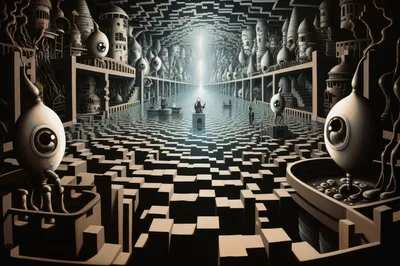 Surreal Eye Creatures In A Dystopian Water City