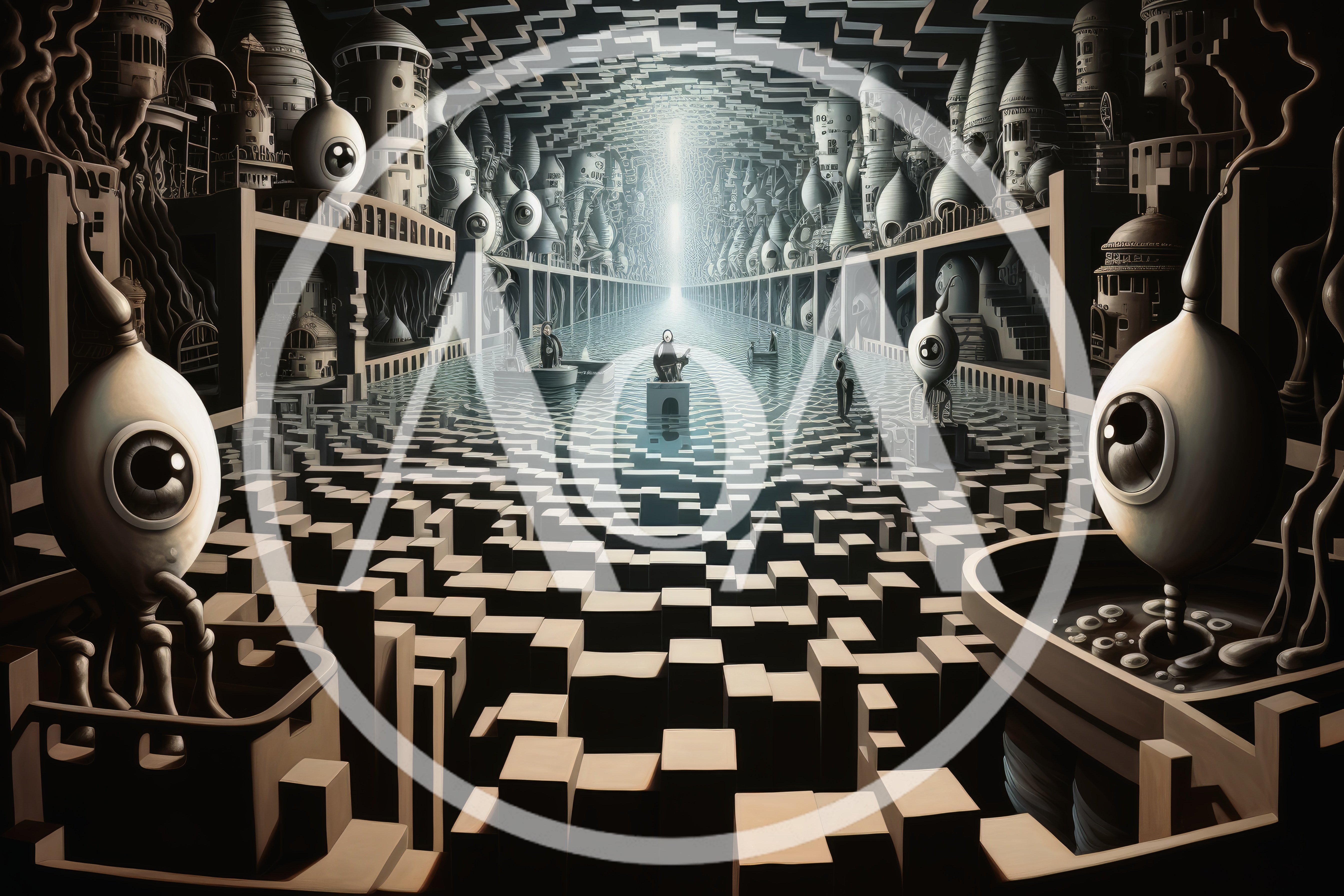 Surreal Eye Creatures In A Dystopian Water City