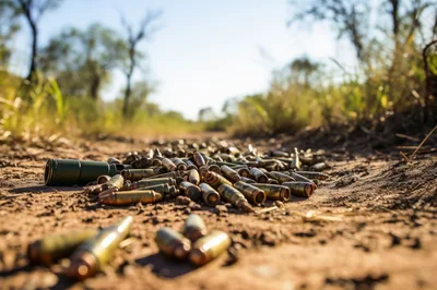 Spent Bullet Casings Scattered on Dirt Road