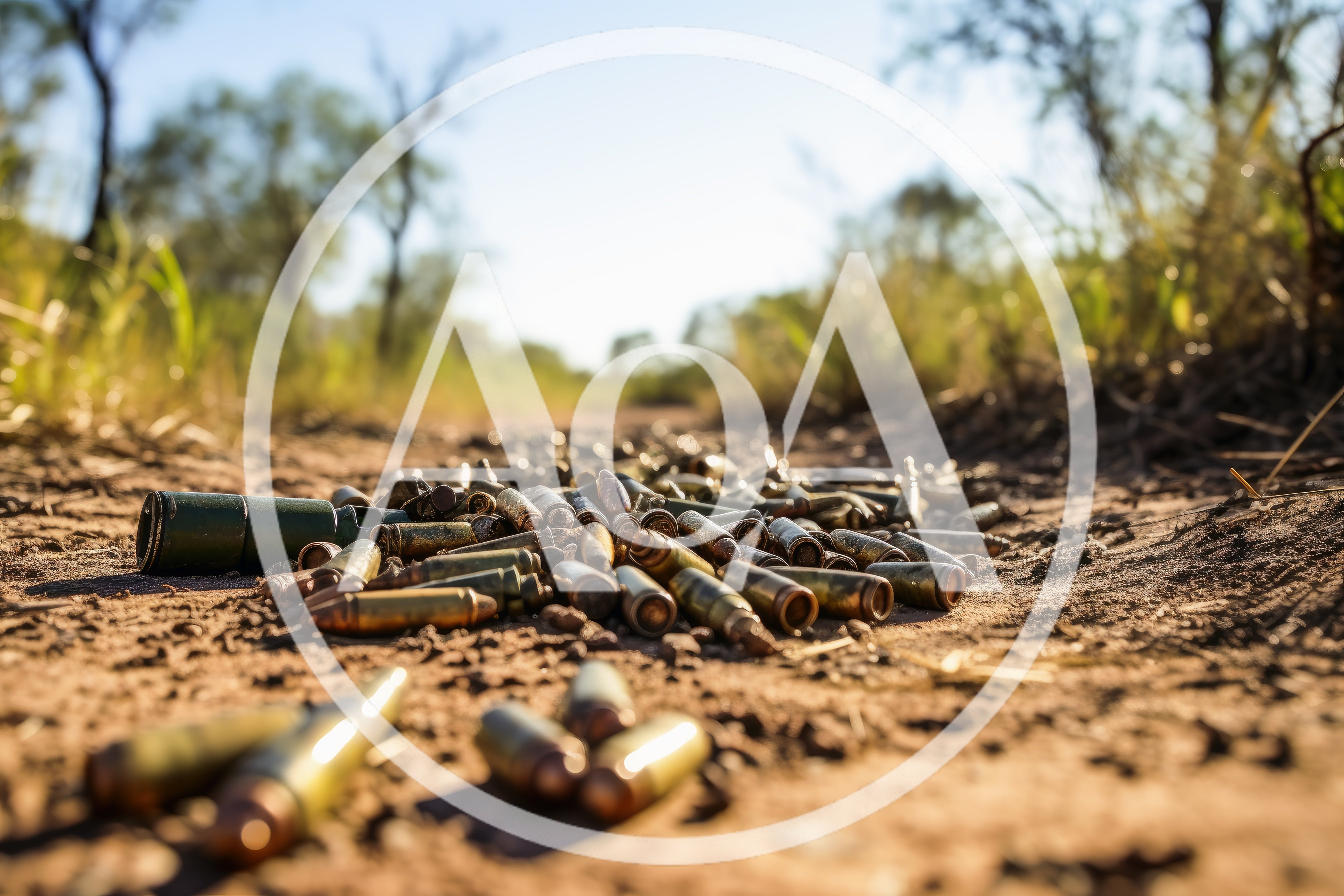 Spent Bullet Casings Scattered on Dirt Road