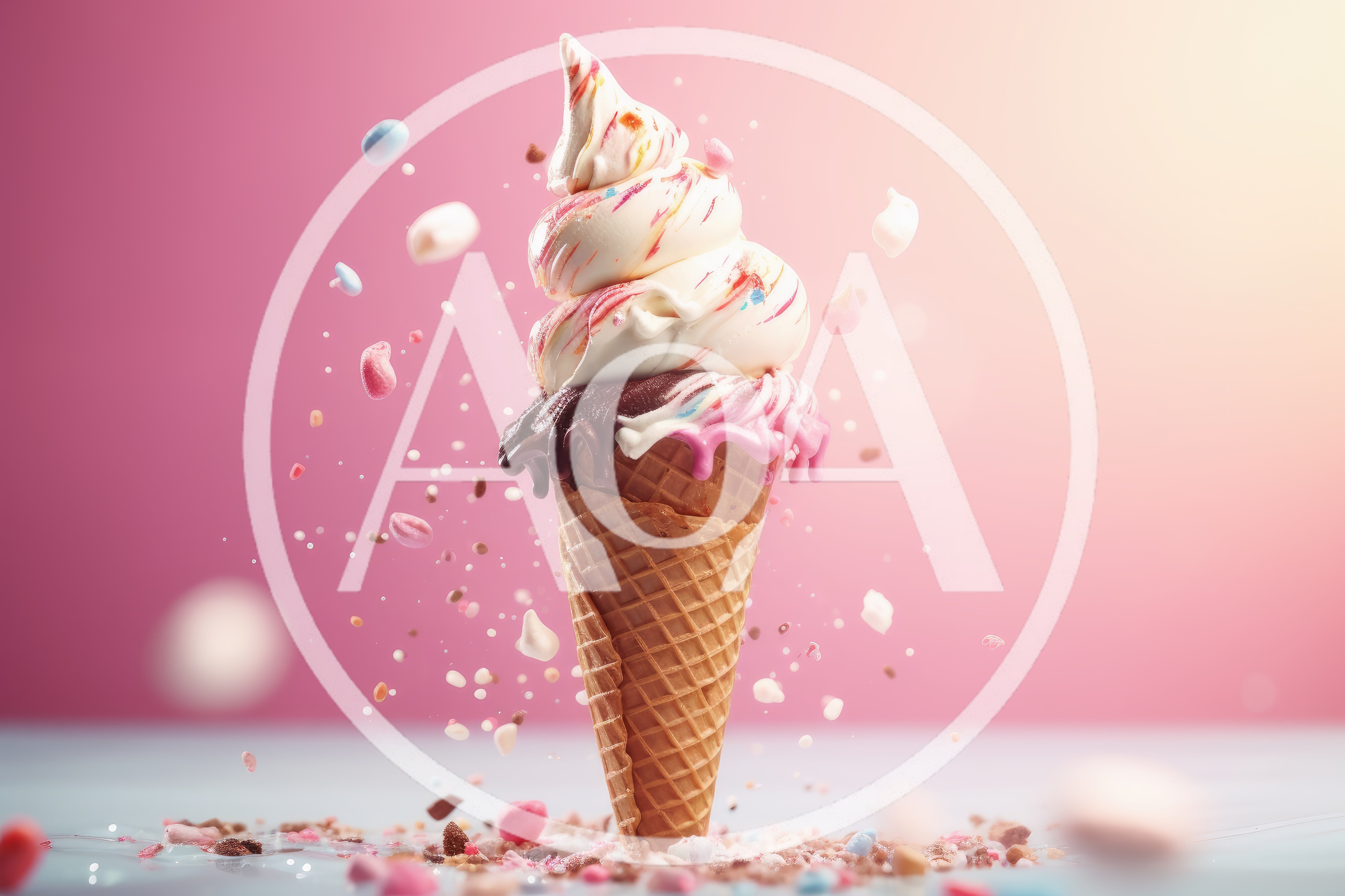Swirled Ice Cream Cone With Floating Toppings
