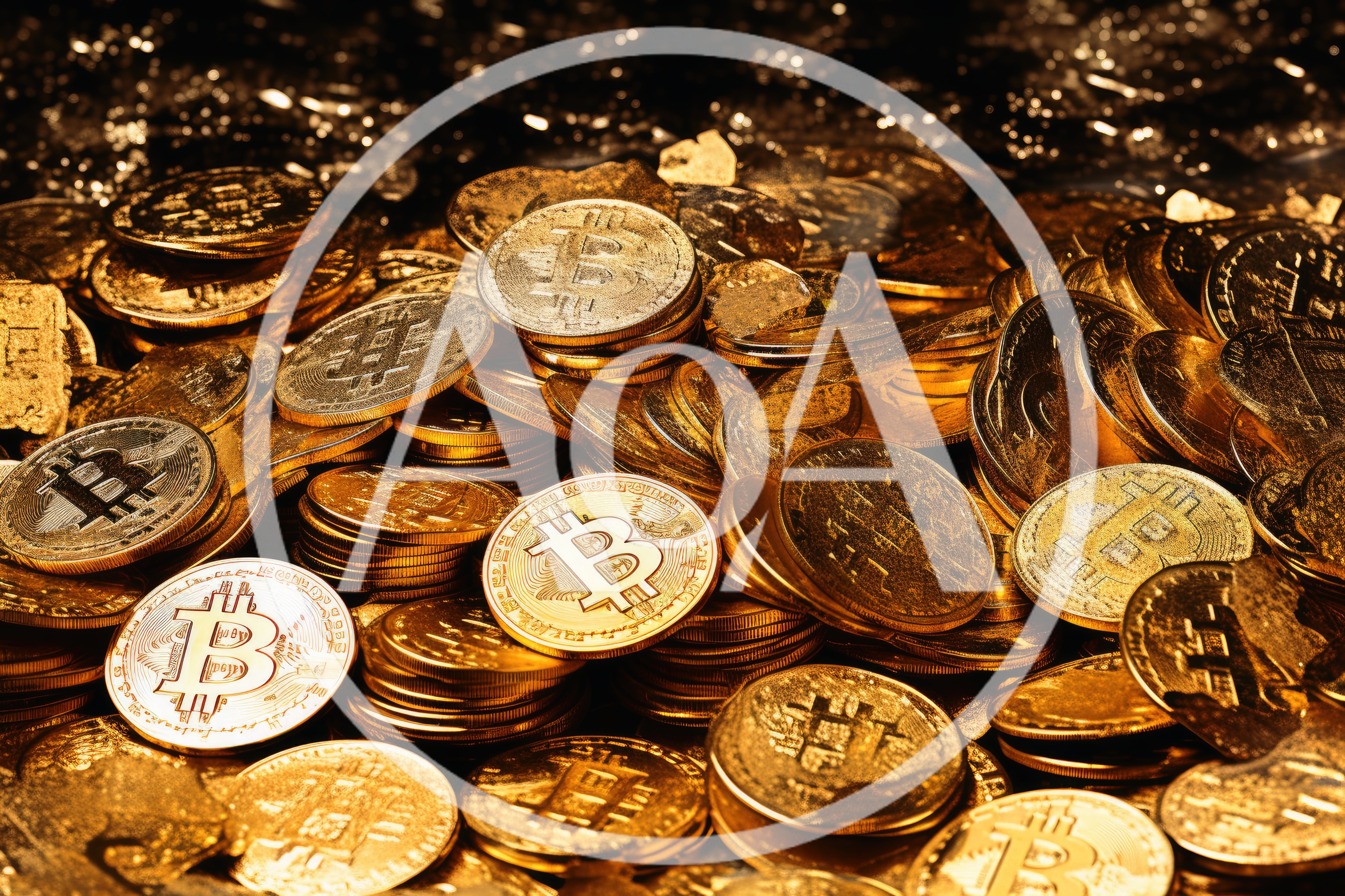 Pile of Shiny Gold Bitcoin Cryptocurrency Coins