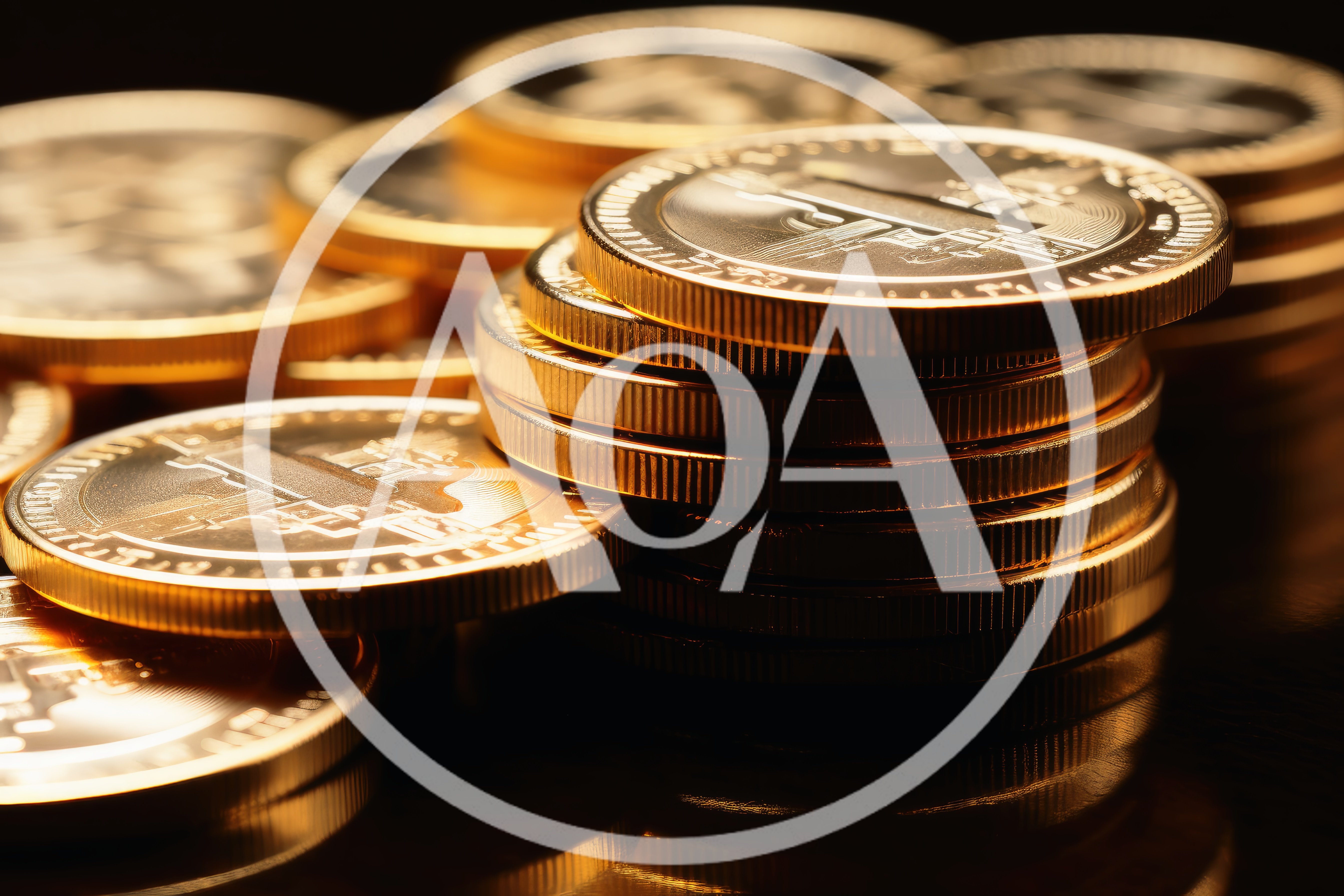 Stack Of Golden Cryptocurrency Coins On Dark Surface