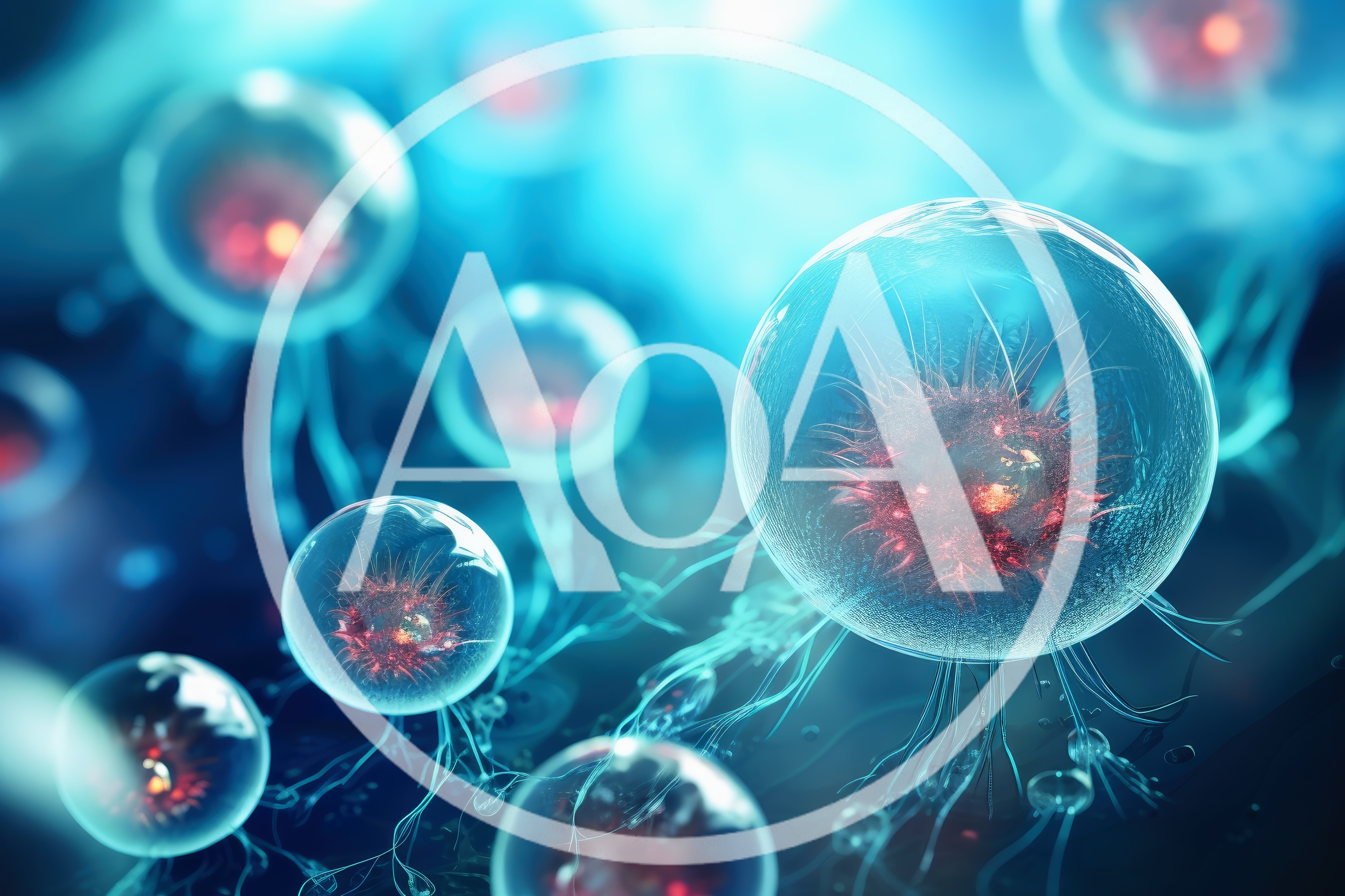 Microscopic View Of Biological Cells With Glowing Nuclei