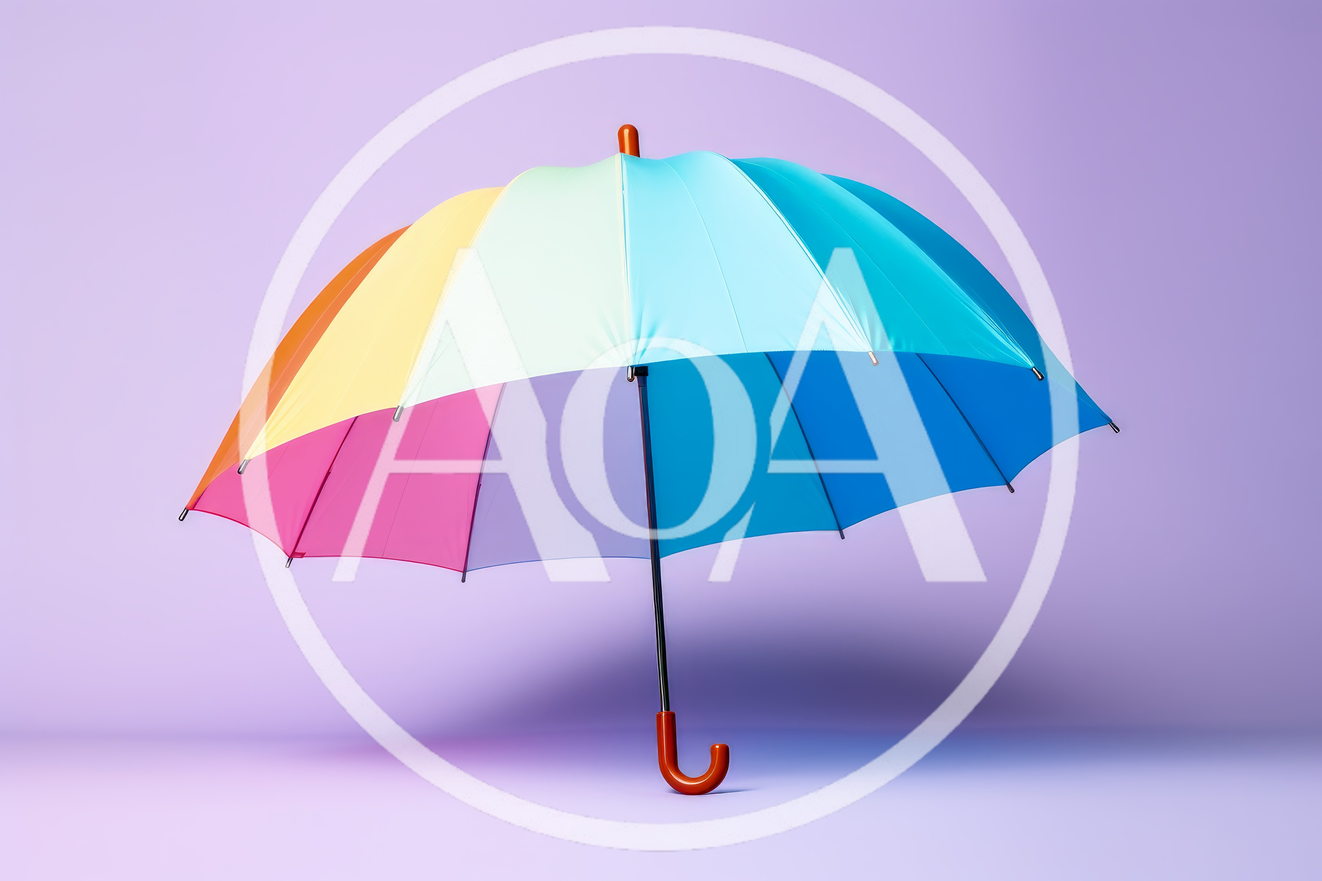 Colorful Rainbow Umbrella Against A Solid Purple Background