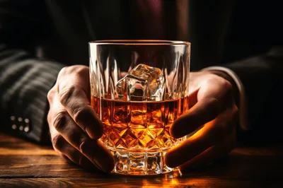 Businessman Holding A Glass Of Whiskey With Ice