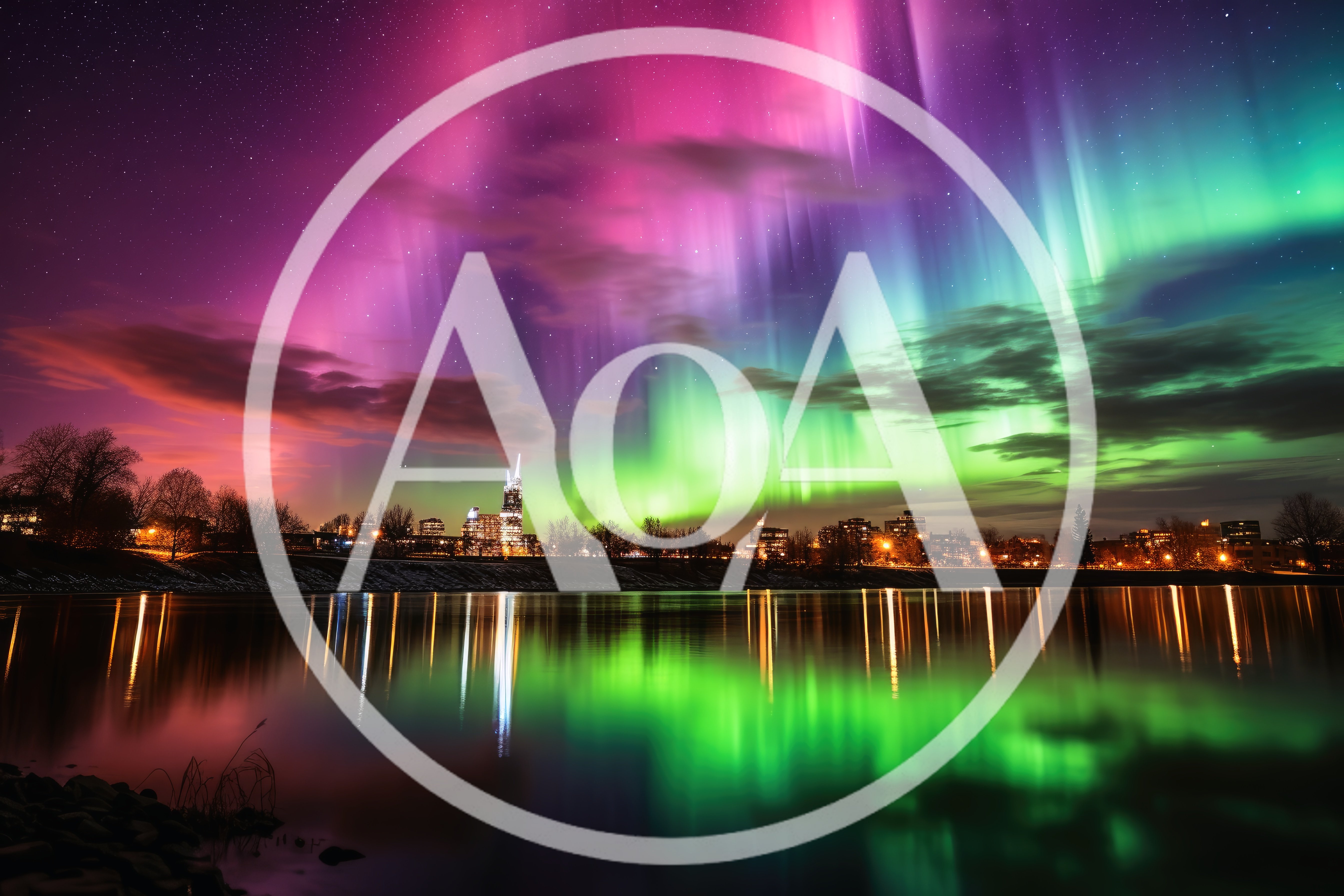 Vibrant Aurora Borealis Over A City Skyline At Night