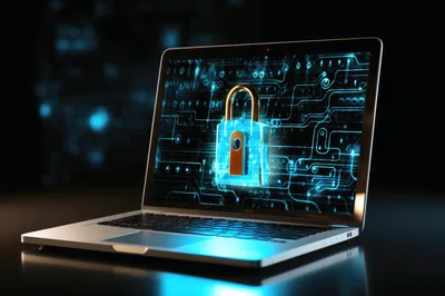 Cyber Security Concept With Digital Padlock On Laptop Screen