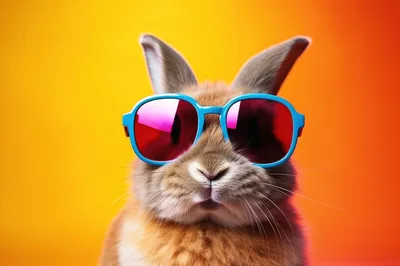 Cute Brown Rabbit Wearing Blue Sunglasses