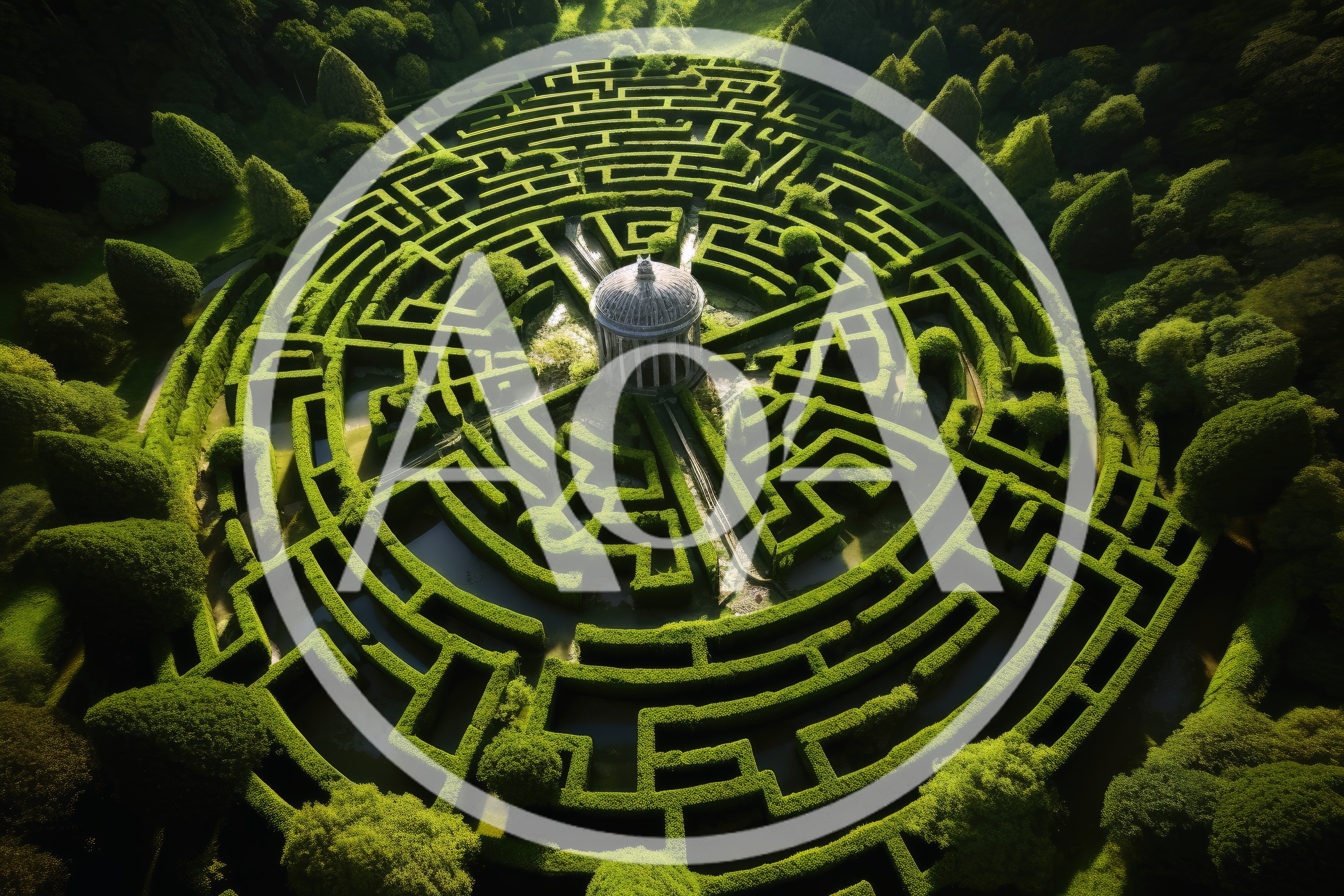 Aerial View Of A Circular Hedge Maze Garden