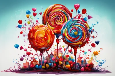 Whimsical Candy Lollipops Over A Miniature Fantasy City