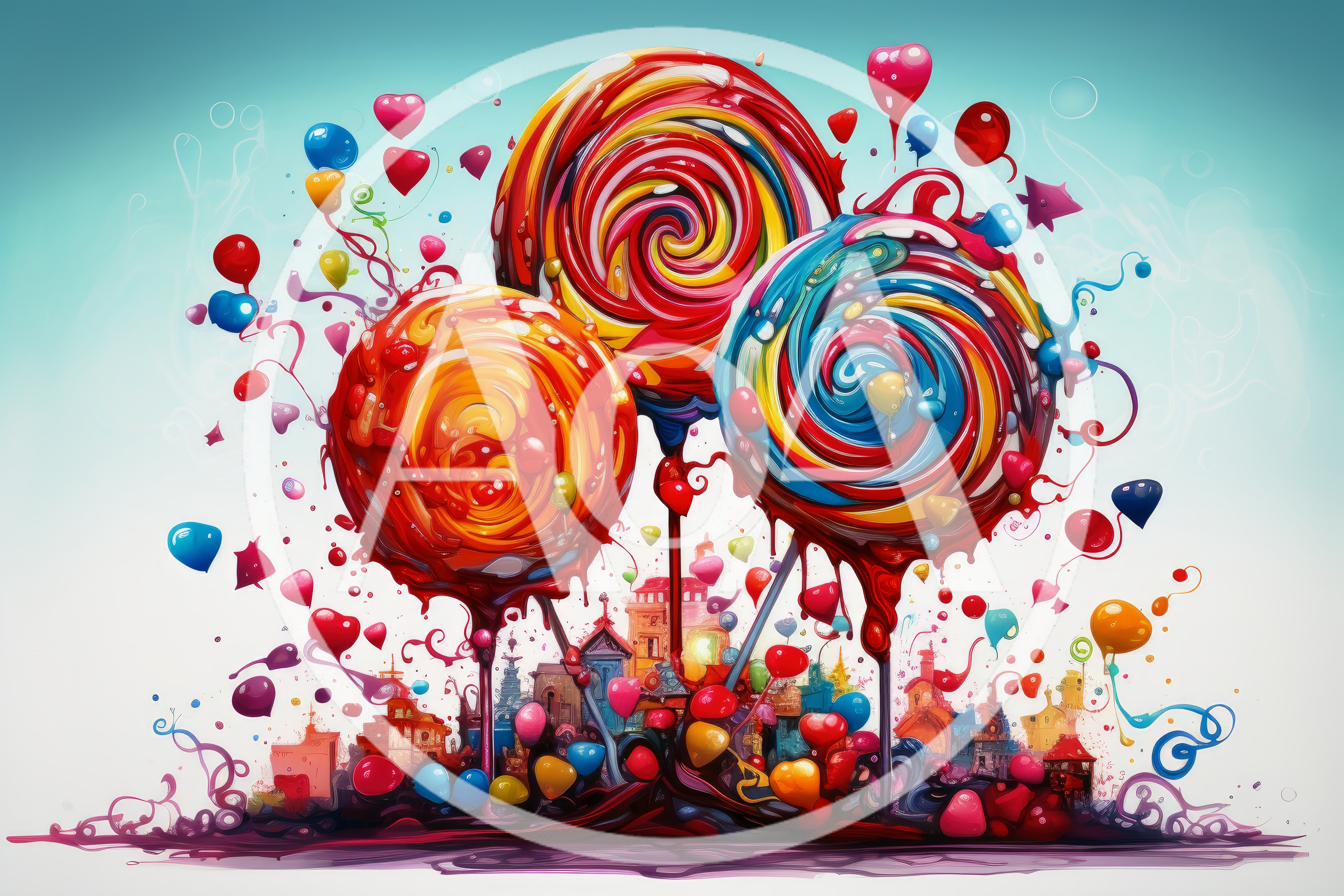 Whimsical Candy Lollipops Over A Miniature Fantasy City