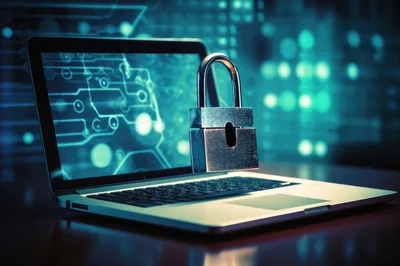 Cybersecurity Concept With Padlock On Laptop Screen
