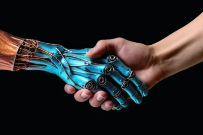 Human Hand Shaking Hands With Robotic Hand
