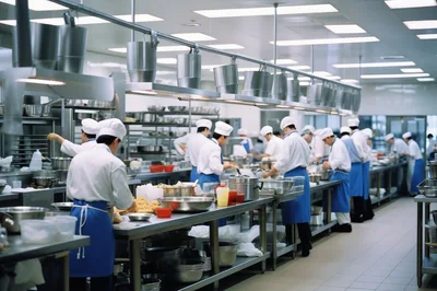 Professional Chefs Preparing Food In A Commercial Kitchen
