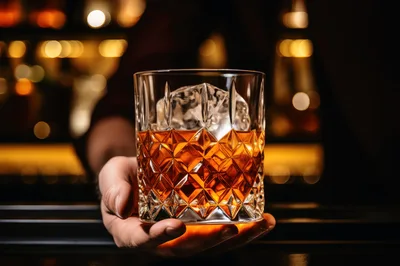 Bartender Serving A Glass Of Whiskey With Ice