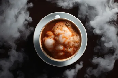Top Down View Of A Steaming Cup Of Coffee