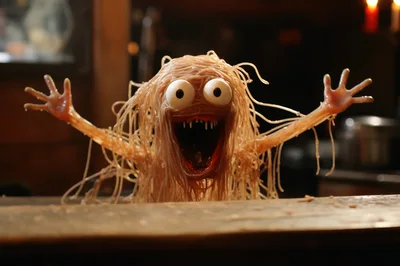 Spaghetti Monster Creature With Googly Eyes And Sharp Teeth