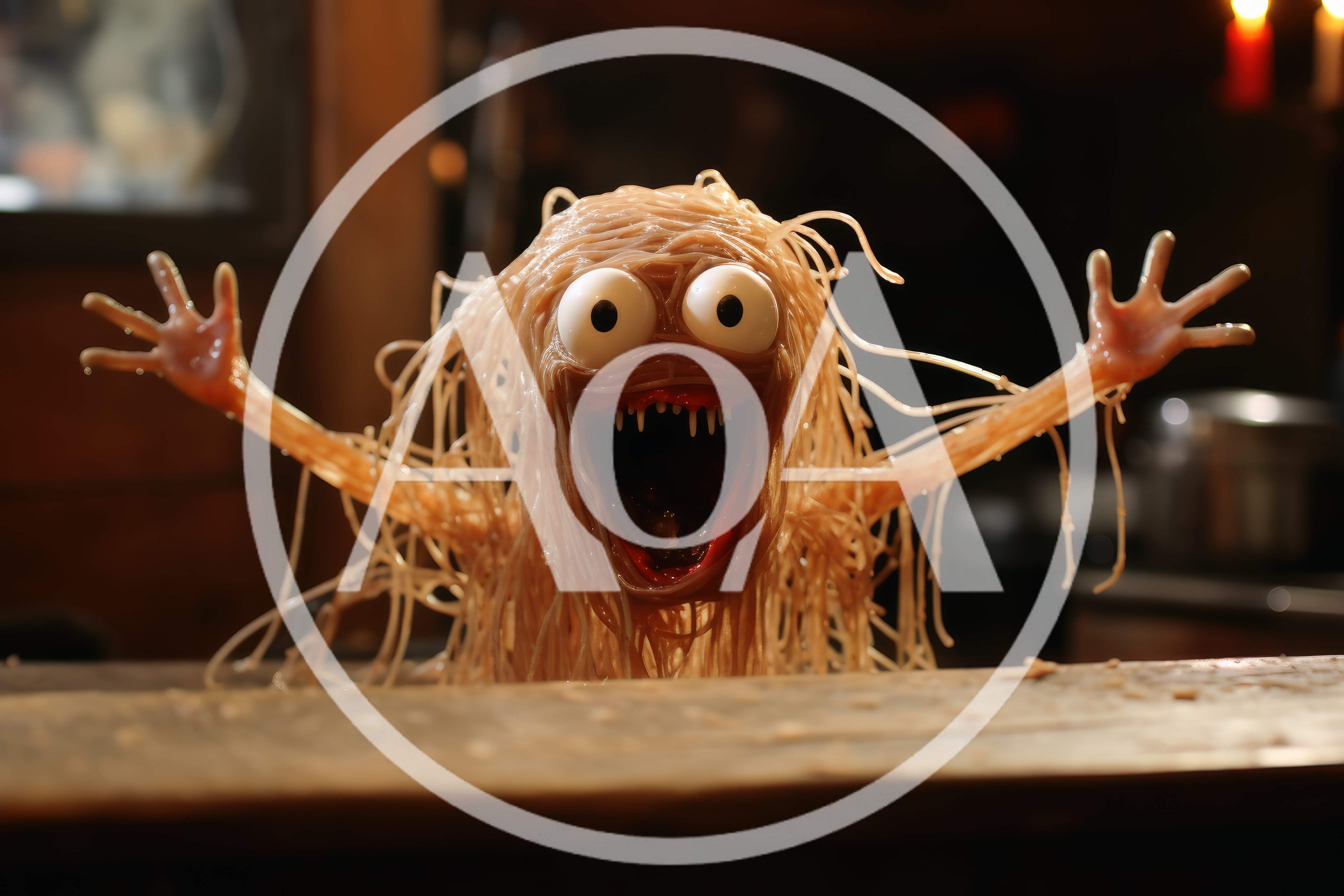 Spaghetti Monster Creature With Googly Eyes And Sharp Teeth